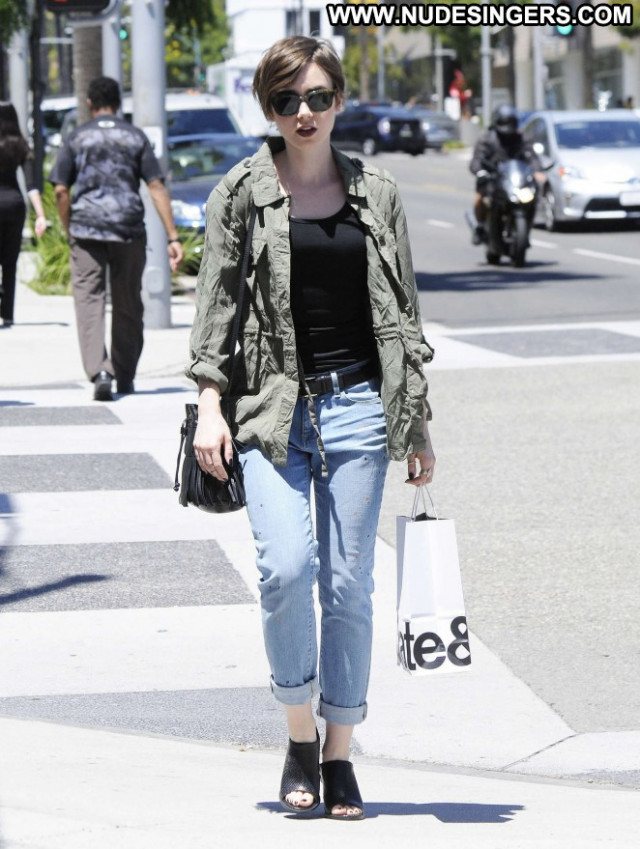 Lily Collins Beverly Hills Paparazzi Beautiful Posing Hot Celebrity