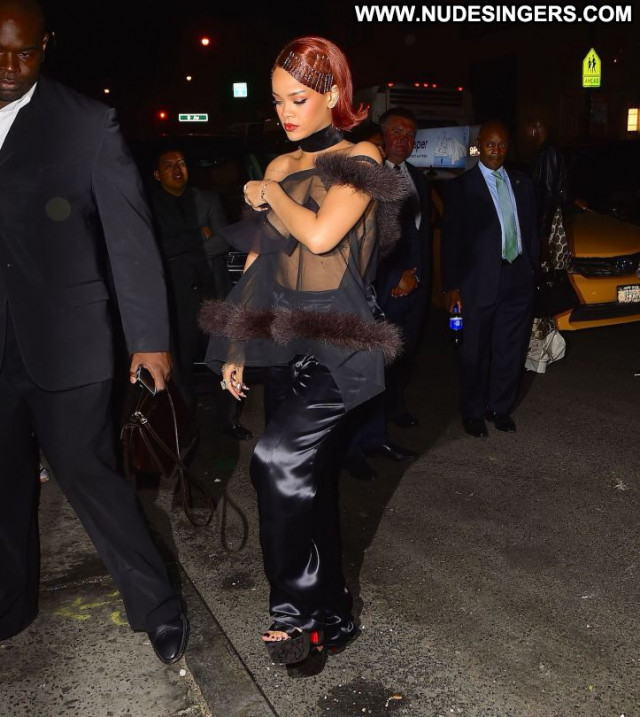 Rihanna Candids Party See Through Braless Babe Posing Hot