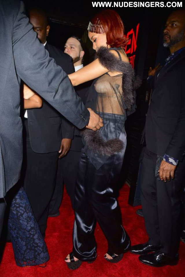 Rihanna No Source  Celebrity Candids Braless Party See Through Babe
