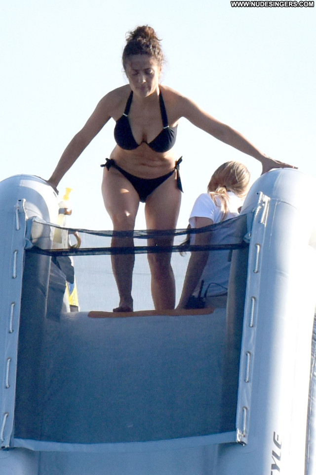 Salma Hayek No Source  Yacht Beautiful Celebrity Posing Hot Bikini
